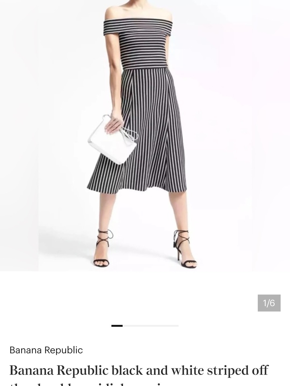 Banana Republic Black & White Striped Off-Shoulder Midi Dress